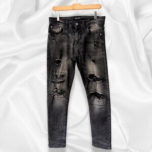 Men’s Destroyed Black Encrypted Jeans Grunge Moto Punk | Size 30